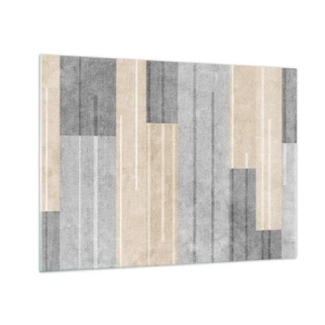 Glasbild - Bild auf glas - Geometrische Streifen in Grau- und Beigetönen - 70x50cm - Komposition: Vertikal halten - Moderne Wanddekoration für Wohnzimmer und Schlafzimmer ARTTOR