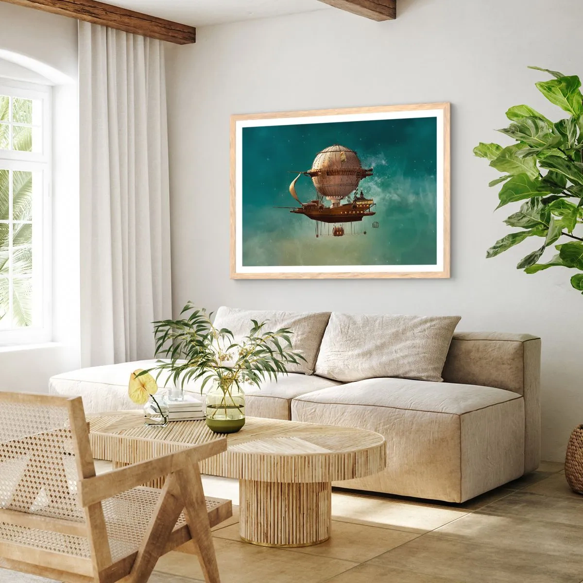 Poster in einem Rahmen aus heller Eiche - Jules Verne sagt Hallo - 91x61 cm