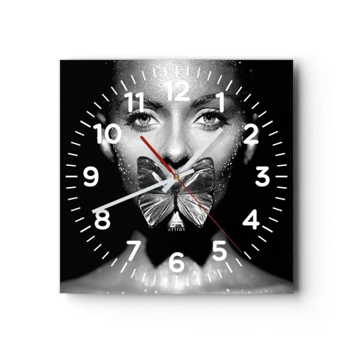 Wanduhr - Glasuhr - Schmetterlingskuss - 30x30 cm