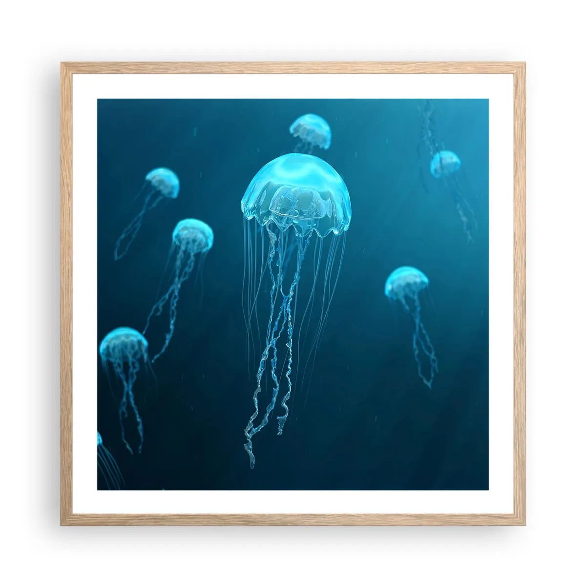 Poster in einem Rahmen aus heller Eiche - Ozeantanz - 60x60 cm