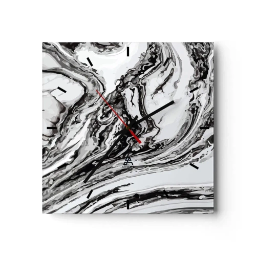 Wanduhr - Glasuhr - Abstraktes Marmormuster in Schwarz und Weiß - 30x30cm - Am Anfang war Chaos - Moderne Wanddekoration für Wohnzimmer und Schlafzimmer ARTTOR