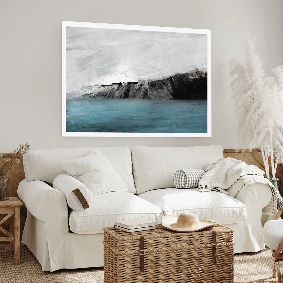 Poster - Abstrakte Landschaft mit Wasser und felsigem Ufer - 100x70cm - Wasser – Erde: Kampf der Naturelemente - Moderne Wanddekoration für Wohnzimmer und Schlafzimmer ARTTOR