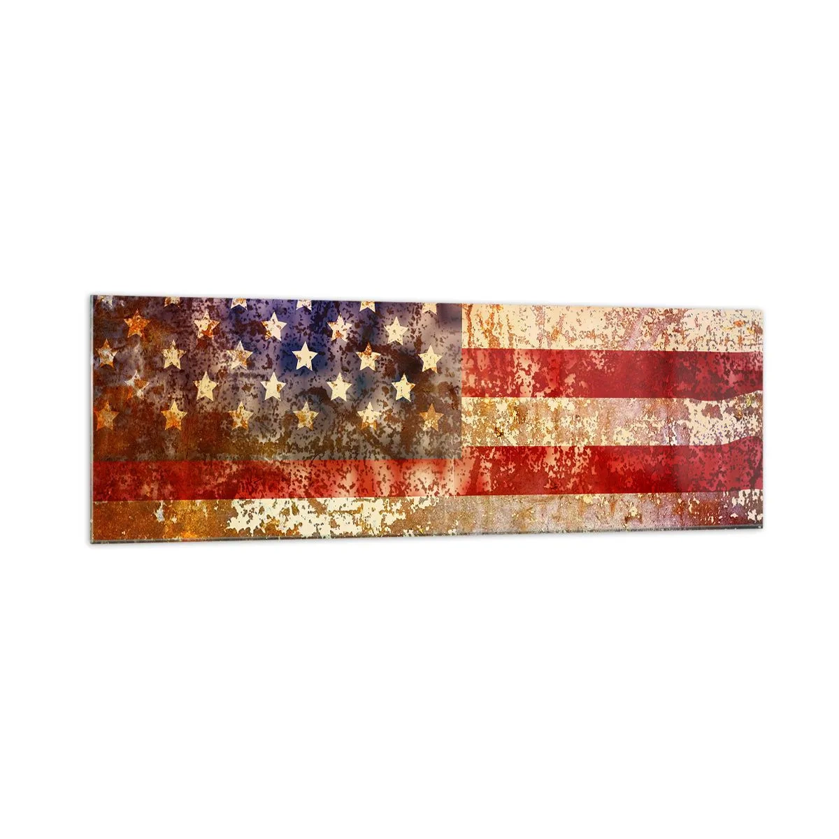 Glasbild - Bild auf glas - Stilisierte US-Flagge mit gealtertem Effekt - 160x50cm - Ruhm verblasst nicht - Moderne Wanddekoration für Wohnzimmer und Schlafzimmer ARTTOR