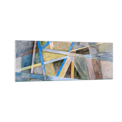 Glasbild - Bild auf glas - Geometrische Komposition mit hellen und blauen Linien - 140x50cm - Gerade oder diagonal? - Moderne Wanddekoration für Wohnzimmer und Schlafzimmer ARTTOR