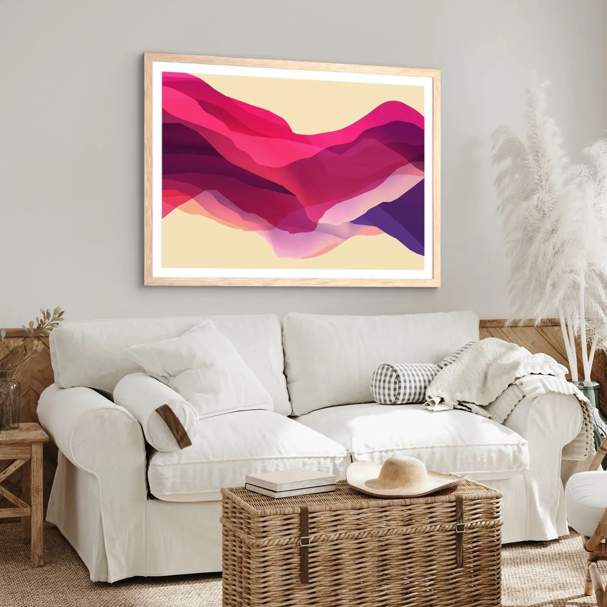 Poster in einem Rahmen aus heller Eiche - Lila Wellen - 91x61 cm