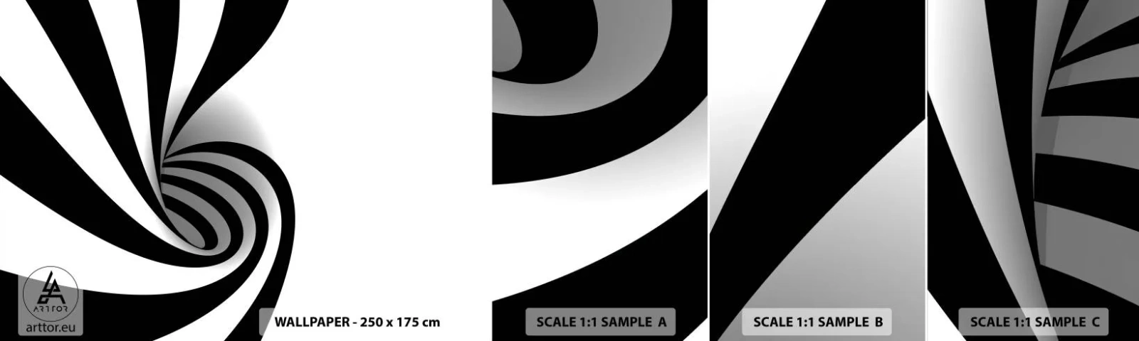 Fototapetenmuster Standard Eco - Und doch dreht es sich - Abstraktion, Grafik, Schwarz und weiß - 100x30 cm