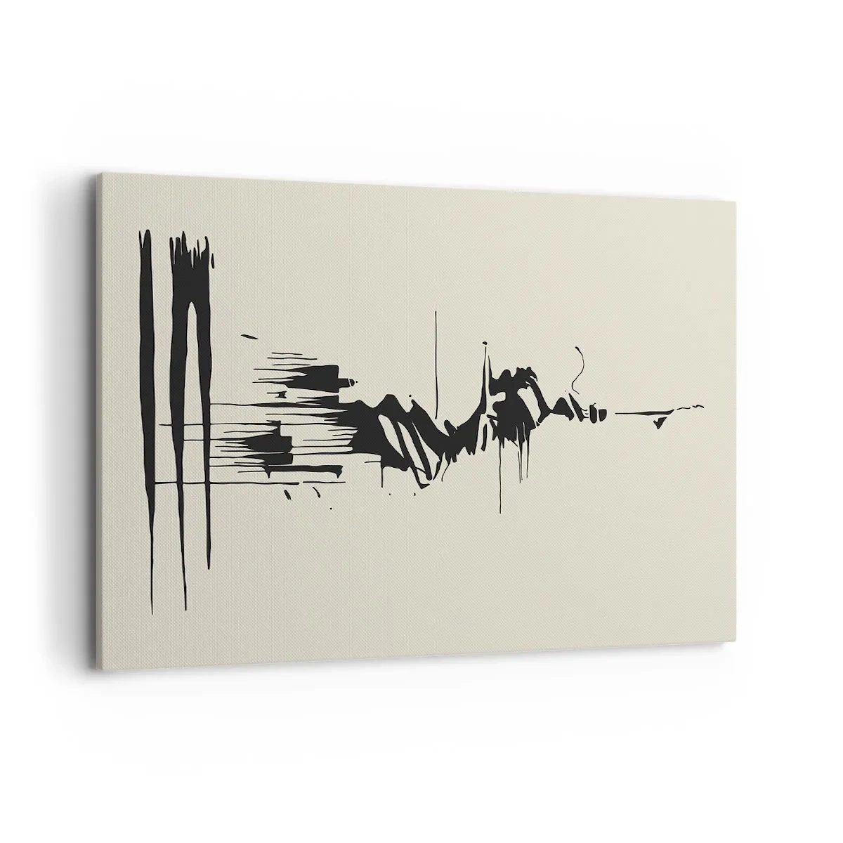 Bild auf Leinwand - Leinwandbild - Minimalistische Abstraktion mit schwarzen Linien auf hellem Hintergrund - 120x80cm - Hastige Abstraktion - Moderne Wanddekoration für Wohnzimmer und Schlafzimmer ARTTOR