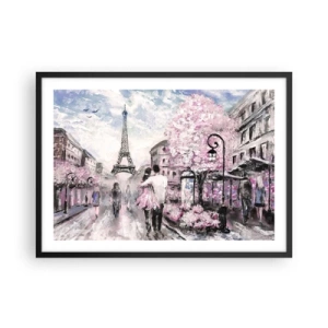 Poster in einem schwarzem Rahmen - Ein romantischer Spaziergang in Paris am Eiffelturm - 70x50cm - Wie man sich verlieben kann, ist nur in ... - Moderne Wanddekoration für Wohnzimmer und Schlafzimmer ARTTOR