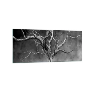 Glasbild - Bild auf glas - Ein trockener Baum in Schwarz und Weiß gegen den Nebel - 120x50cm - Ursprünglich und heilig - Moderne Wanddekoration für Wohnzimmer und Schlafzimmer ARTTOR