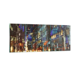 Glasbild - Bild auf glas - Abendlicher Straßentrubel - 100x40 cm