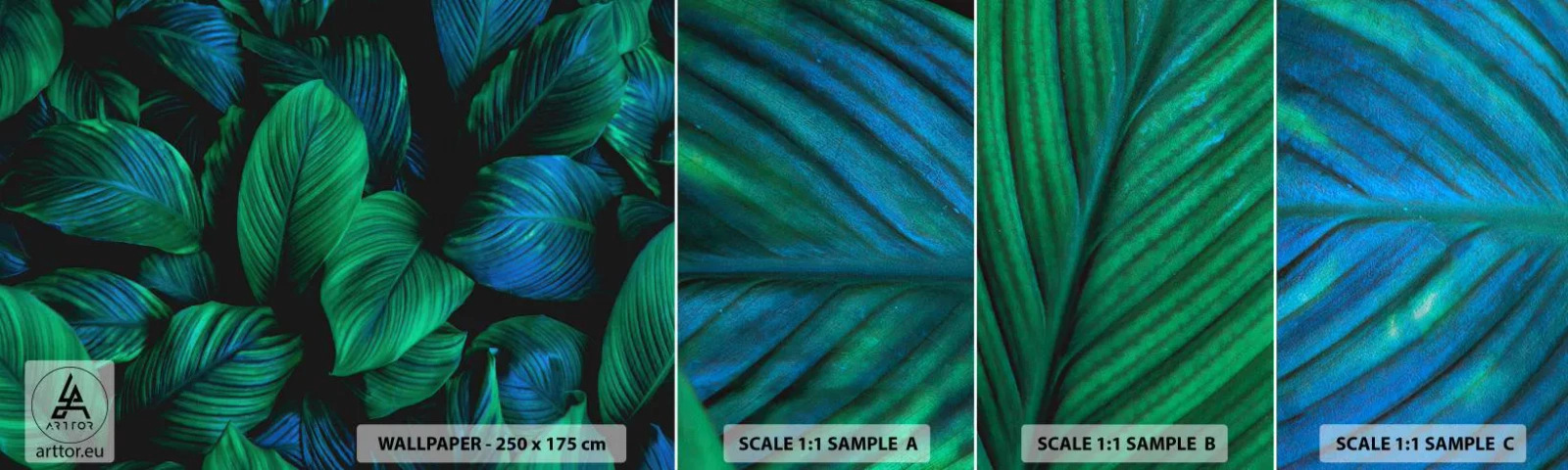 Fototapetenmuster Standard Eco - In der grünen Menge - Grüne Blätter, Tropische Pflanze, Natur - 100x30 cm