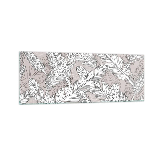 Glasbild - Bild auf glas - Schwarz-weißes Muster mit Bananenblättern auf hellem Hintergrund - 140x50cm - Ein Federwirbel - Moderne Wanddekoration für Wohnzimmer und Schlafzimmer ARTTOR