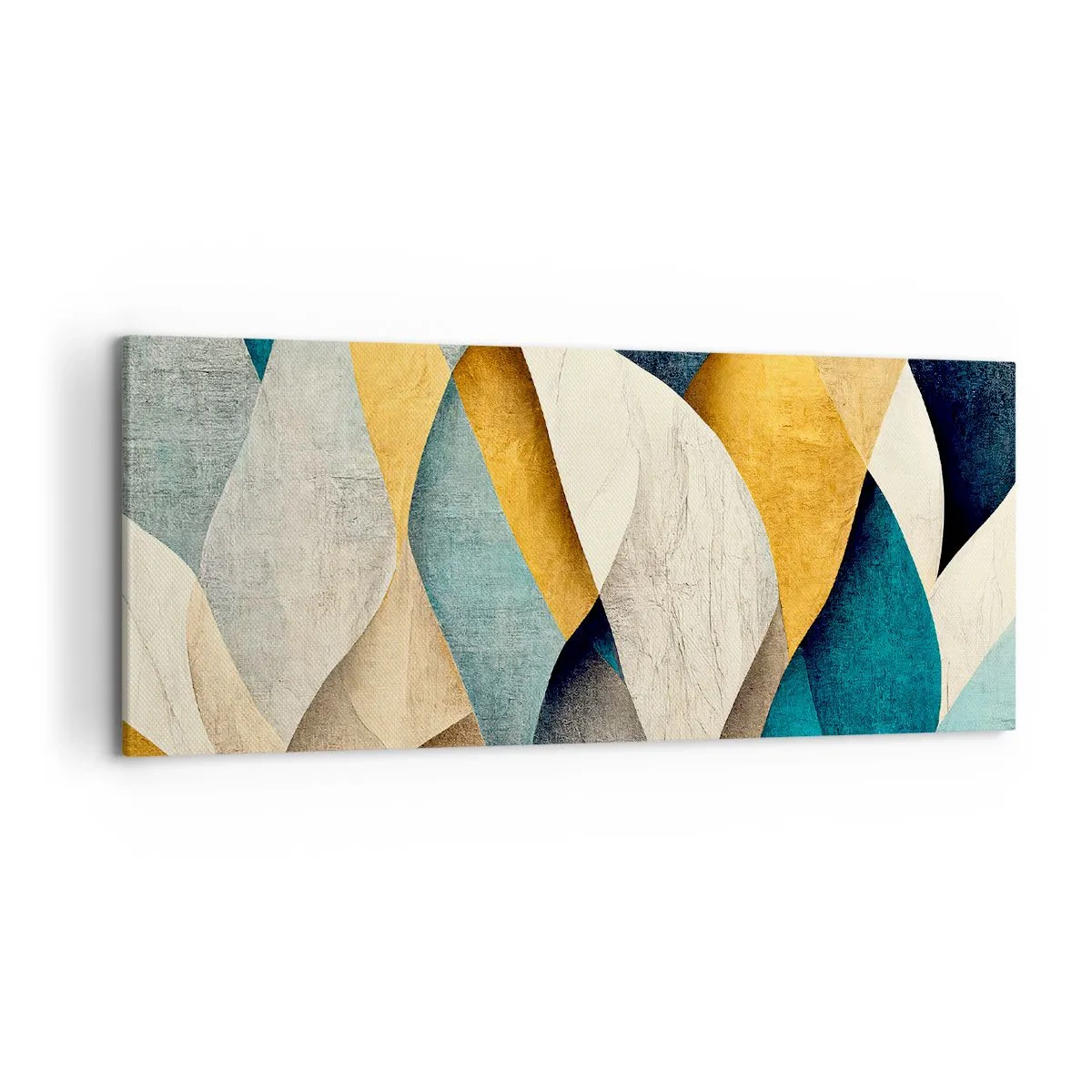 Bild auf Leinwand - Leinwandbild - Abstrakte Wellen in Blau- und Goldtönen - 120x50cm - Rhythmus und Welle - Moderne Wanddekoration für Wohnzimmer und Schlafzimmer ARTTOR