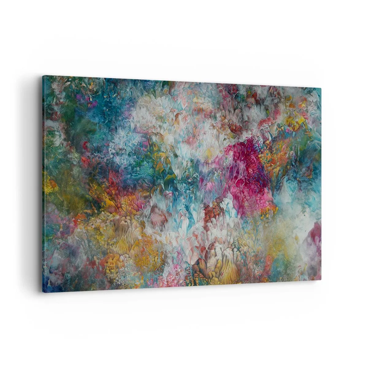 Bild auf Leinwand - Leinwandbild - Eine farbenfrohe Abstraktion, die an blühende Blumen erinnert - 120x80cm - In voller Blüte - Moderne Wanddekoration für Wohnzimmer und Schlafzimmer ARTTOR