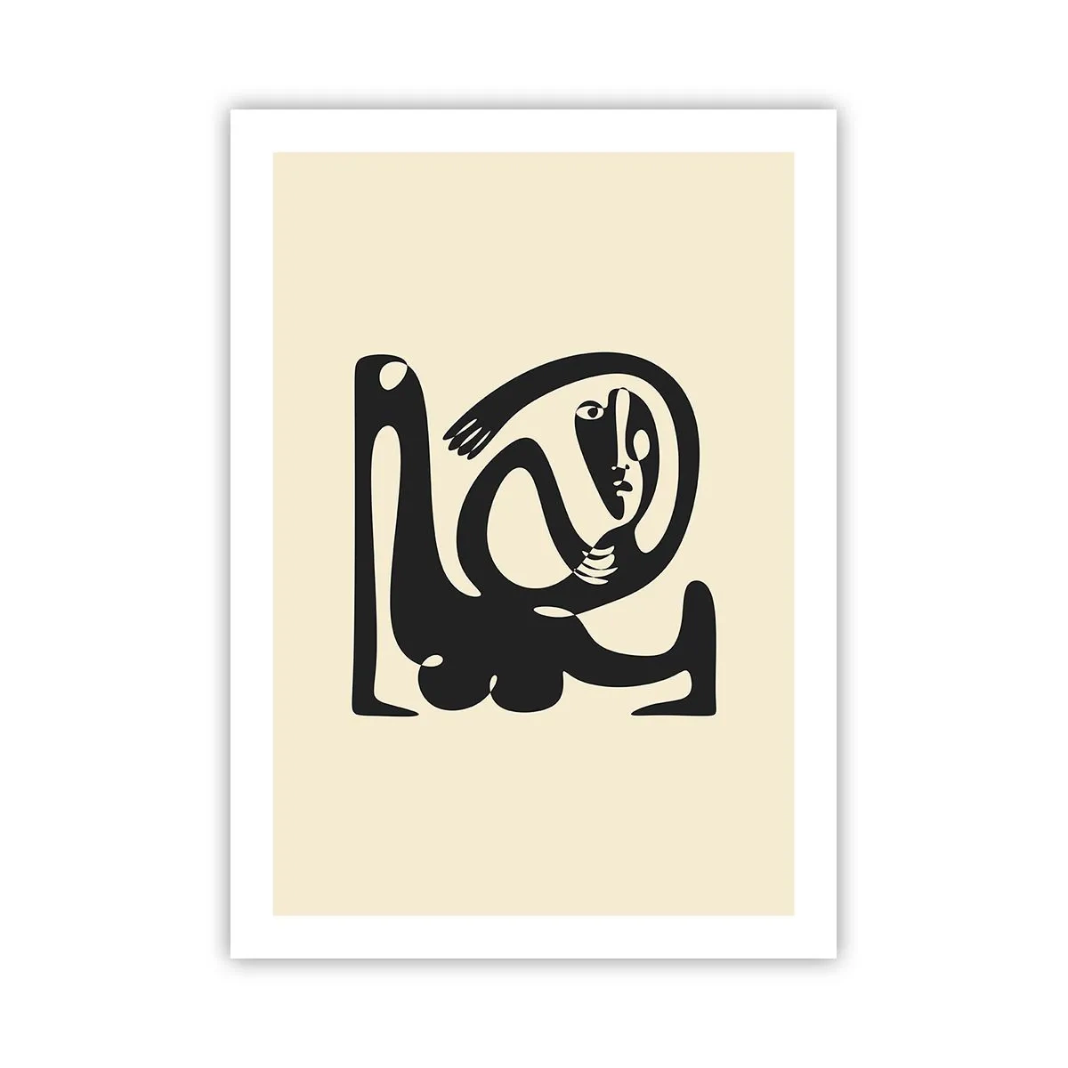 Poster - Abstrakte Figur auf beigem Hintergrund mit schwarzen Linien - 50x70cm - Fast wie Picasso - Moderne Wanddekoration für Wohnzimmer und Schlafzimmer ARTTOR