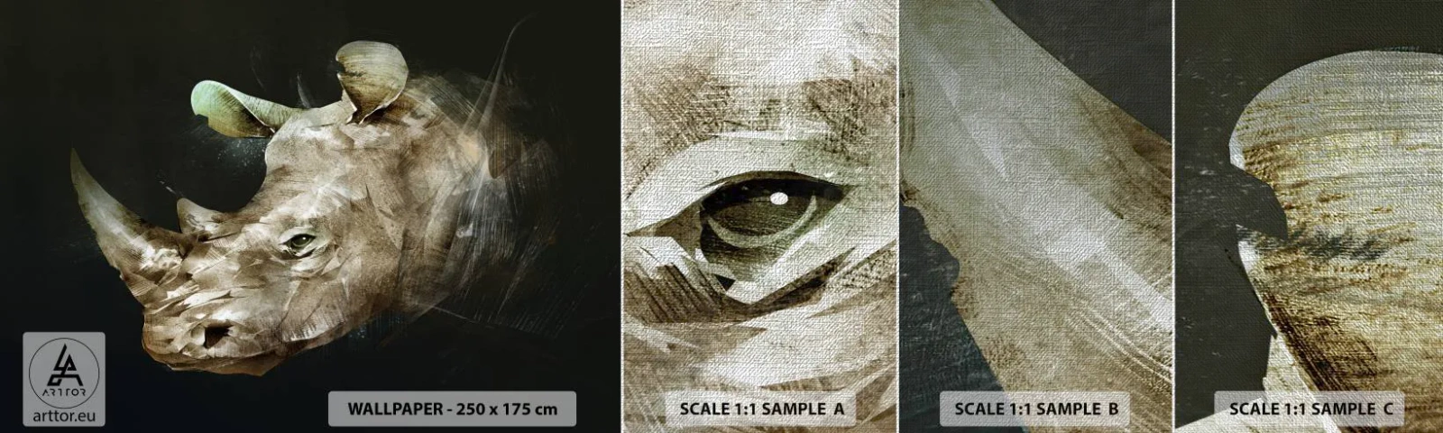 Fototapeten Muster Premium Canvas - Eine wahrhaft männliche Stärke - Abstraktion, Nashorn, Tiere - 100x30 cm