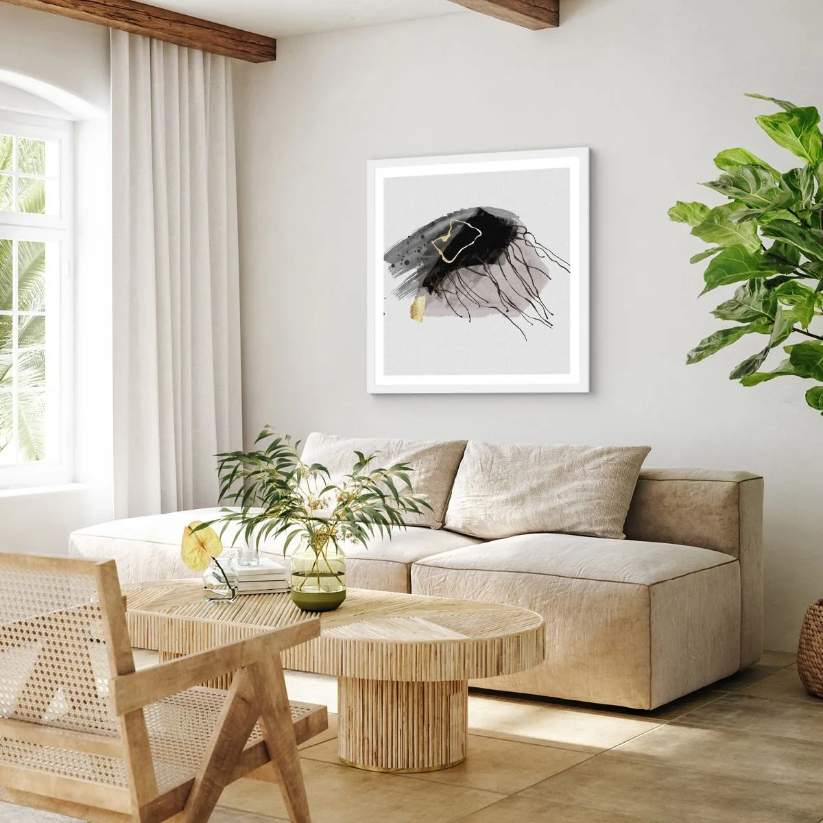 Poster in einem weißen Rahmen - In Schwarz und Gold - 50x50 cm