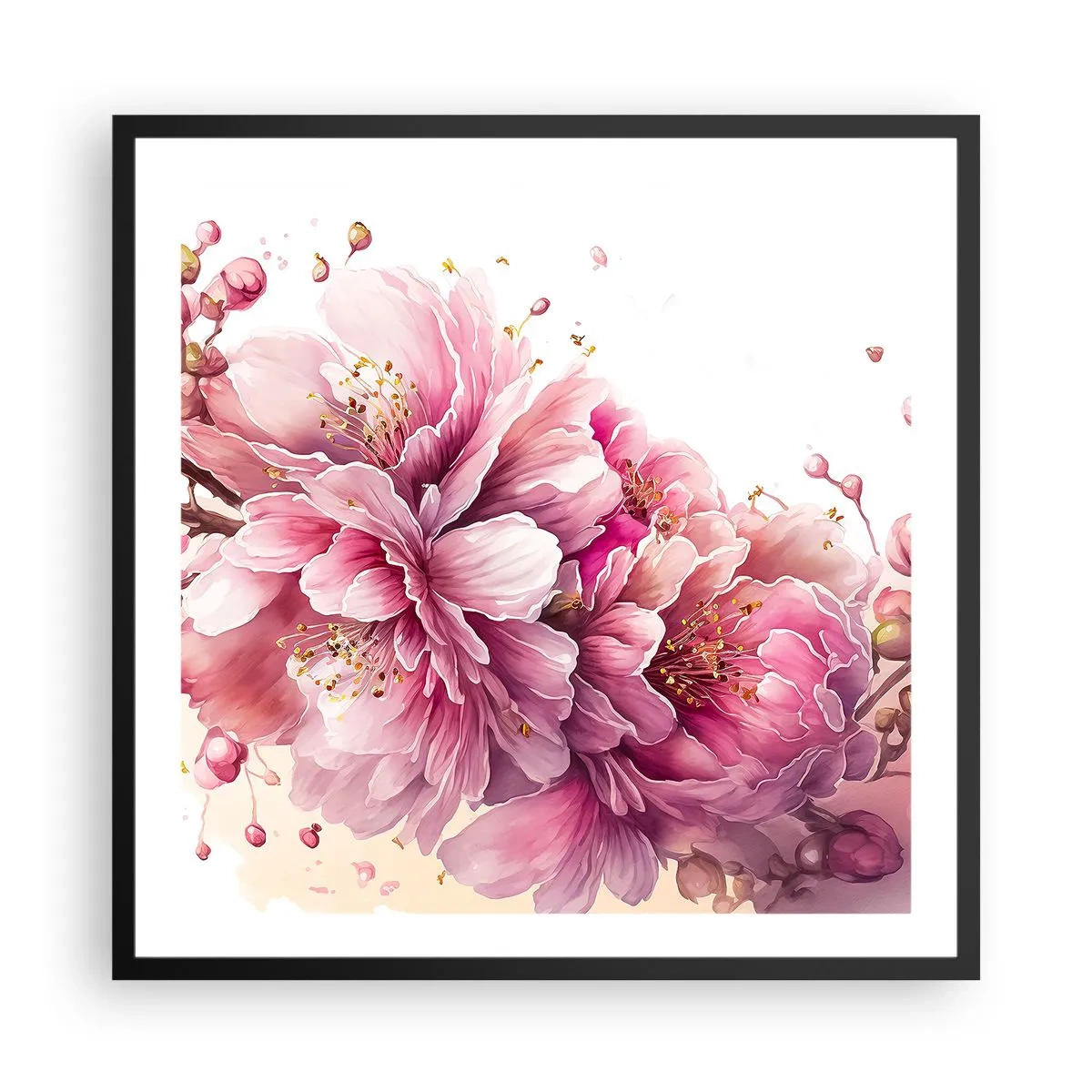 Poster in einem schwarzem Rahmen - Kirschblütenblüte - 60x60 cm
