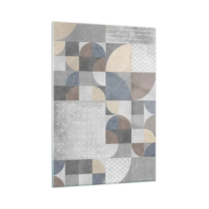 Glasbild - Bild auf glas - Abstrakte geometrische Komposition mit verschiedenen Formen und Grautönen. - 50x70cm - Keramische Fantasie - Moderne Wanddekoration für Wohnzimmer und Schlafzimmer ARTTOR