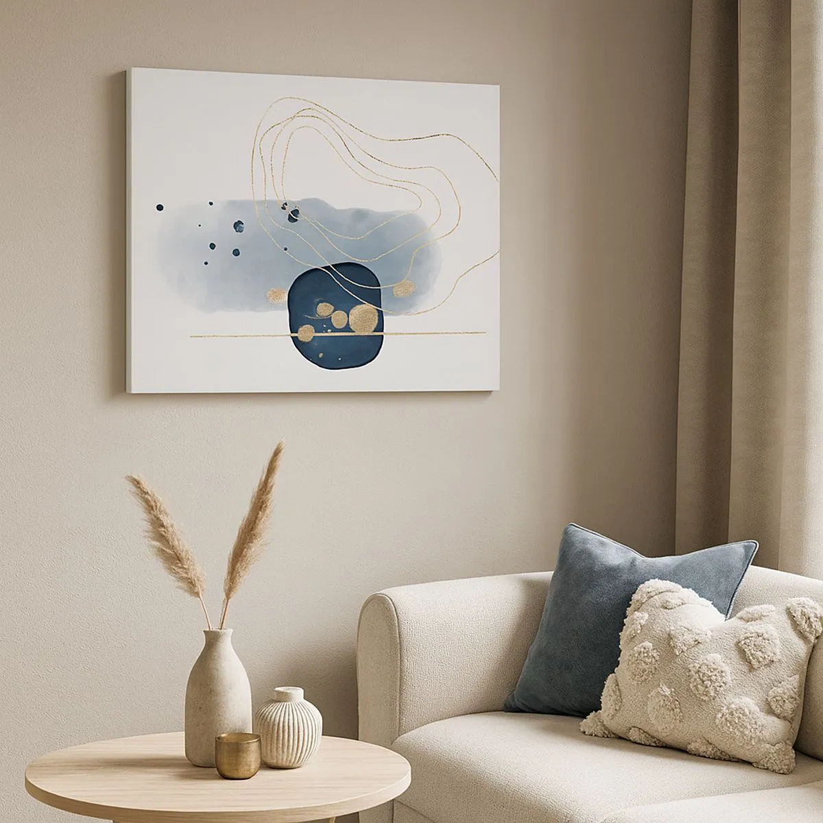 Bild auf Leinwand - Leinwandbild - Abstraktion in Blau- und Goldtönen - 70x50cm - Blau-goldene Fantasie - Moderne Wanddekoration für Wohnzimmer und Schlafzimmer ARTTOR