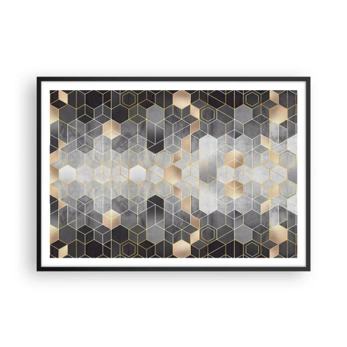 Poster in einem schwarzem Rahmen - Geometrisches Muster in goldenen Farbtönen - 100x70cm - Diamant-Komposition - Moderne Wanddekoration für Wohnzimmer und Schlafzimmer ARTTOR