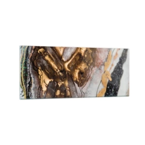 Glasbild - Bild auf glas - Abstrakte Komposition mit Elementen aus Gold und Kristallen - 120x50cm - Das Element der Erde - Moderne Wanddekoration für Wohnzimmer und Schlafzimmer ARTTOR