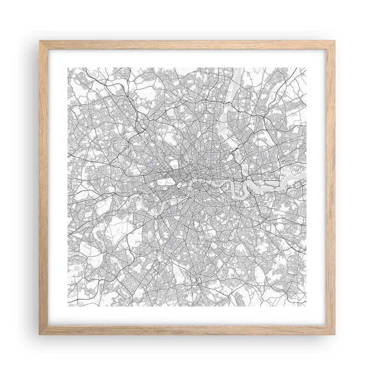 Poster in einem Rahmen aus heller Eiche - Karte des Labyrinths von London - 50x50 cm