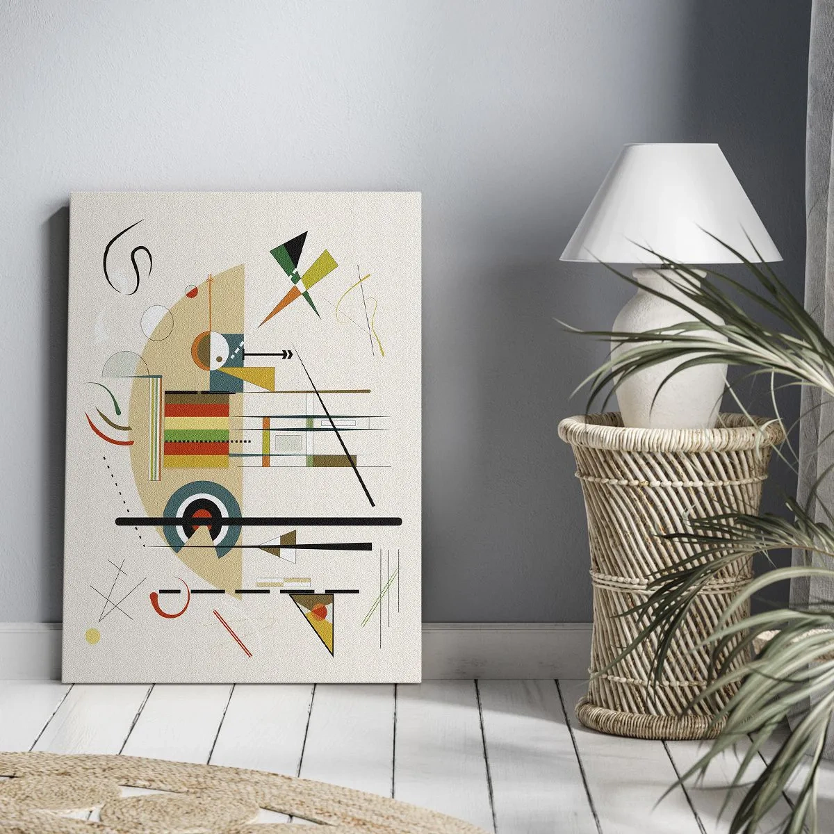 Bild auf Leinwand - Leinwandbild - Bunte Abstraktion mit geometrischen Formen - 80x120cm - Und die Welt lacht - Moderne Wanddekoration für Wohnzimmer und Schlafzimmer ARTTOR