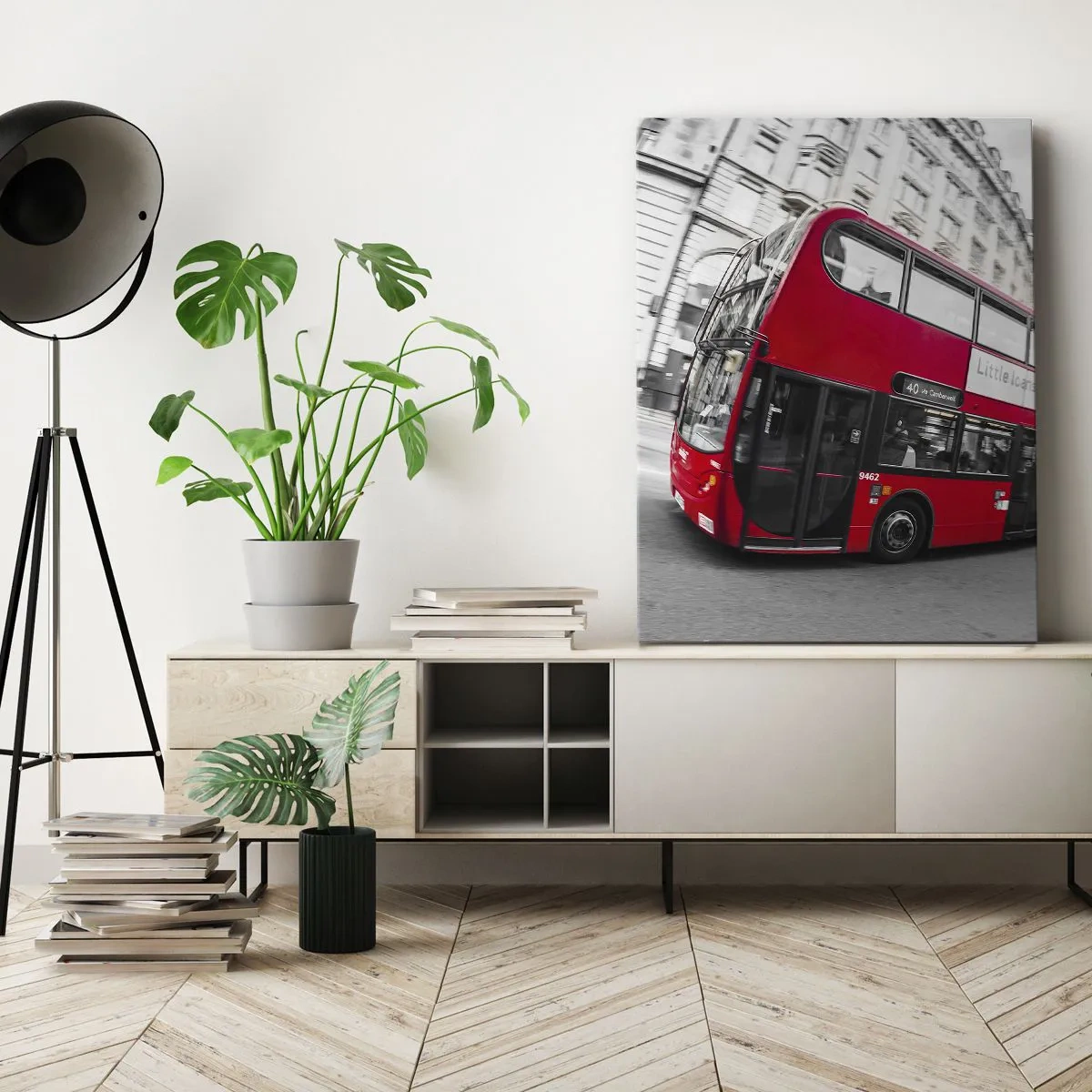 Bild auf Leinwand - Leinwandbild - London traditionell - mit dem Bus - 65x120 cm