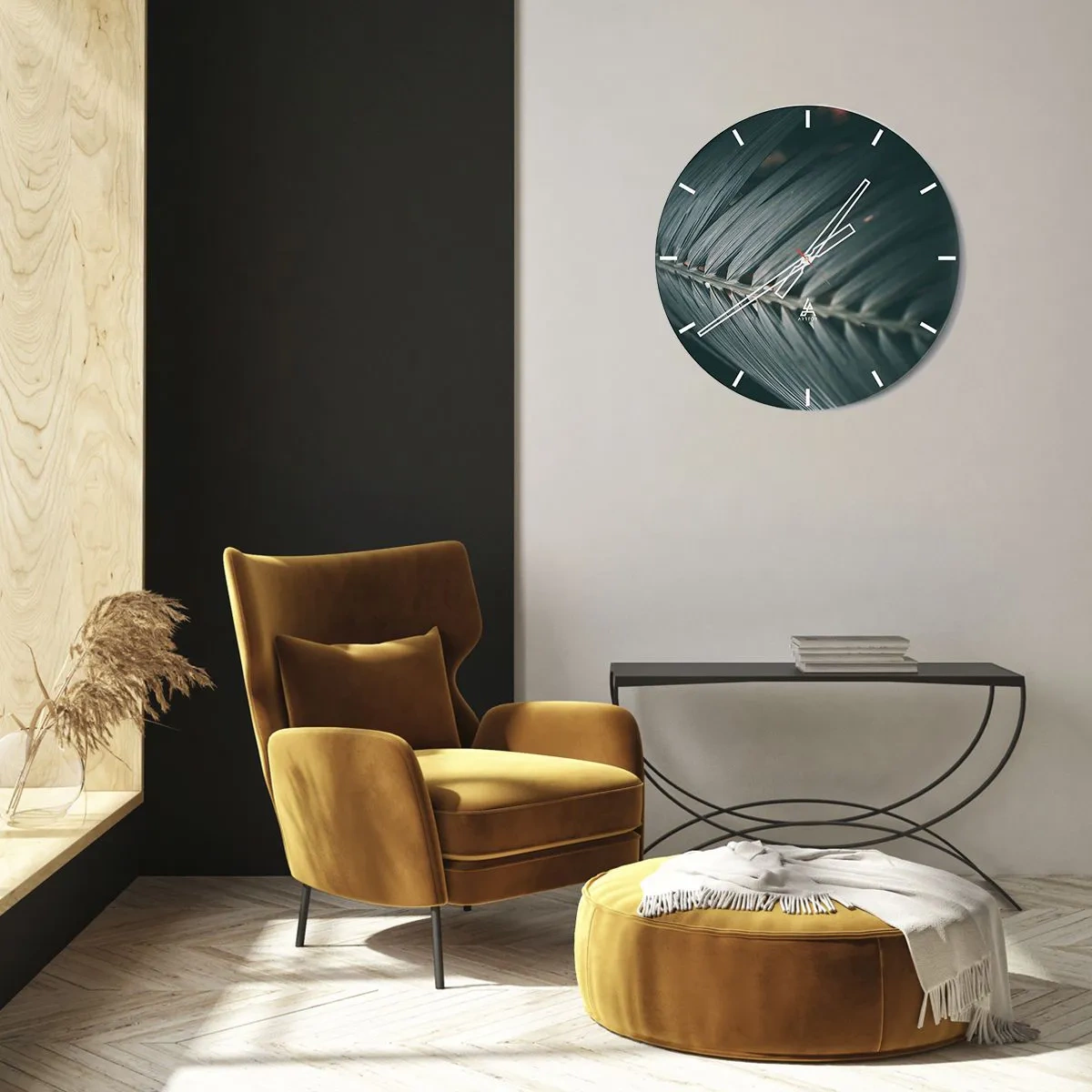 Wanduhr - Glasuhr - Nahaufnahme eines Palmblattes in Grüntönen - 30x30cm - Die Präzision der Natur - Moderne Wanddekoration für Wohnzimmer, Küche und Schlafzimmer ARTTOR