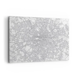 Bild auf Leinwand - Leinwandbild - Ein minimalistischer Stadtplan in Grautönen - 100x70cm - Karte des Labyrinths von London - Moderne Wanddekoration für Wohnzimmer und Schlafzimmer ARTTOR