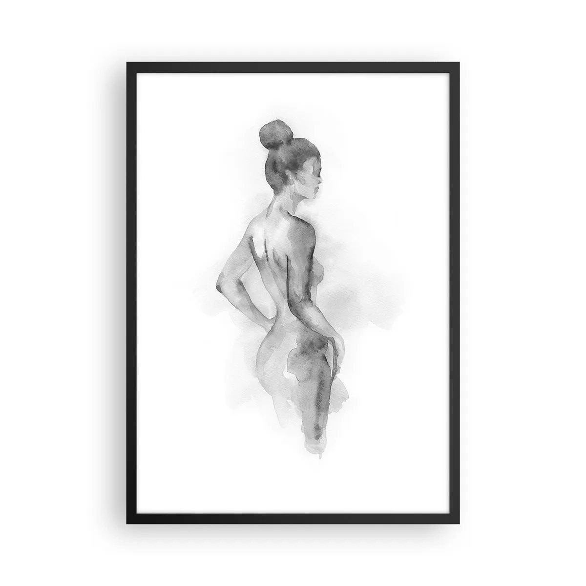 Poster in einem schwarzem Rahmen - Ein dezentes Aquarellporträt einer Frau in Grautönen. - 50x70cm - Schön wie ein Gemälde - Moderne Wanddekoration für Wohnzimmer und Schlafzimmer ARTTOR
