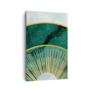 Bild auf Leinwand - Leinwandbild - Abstraktes Muster mit Kreisen in Smaragd- und Goldfarben. - 80x120cm - Anderes Sonnensystem - Moderne Wanddekoration für Wohnzimmer und Schlafzimmer ARTTOR