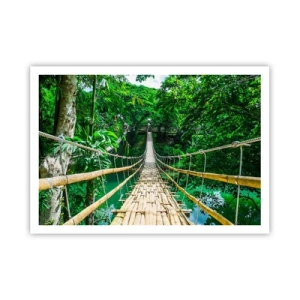 Poster - Eine hängende Bambusbrücke, umgeben von Grün - 100x70cm - Monkey Bridge über das Grün - Moderne Wanddekoration für Wohnzimmer und Schlafzimmer ARTTOR