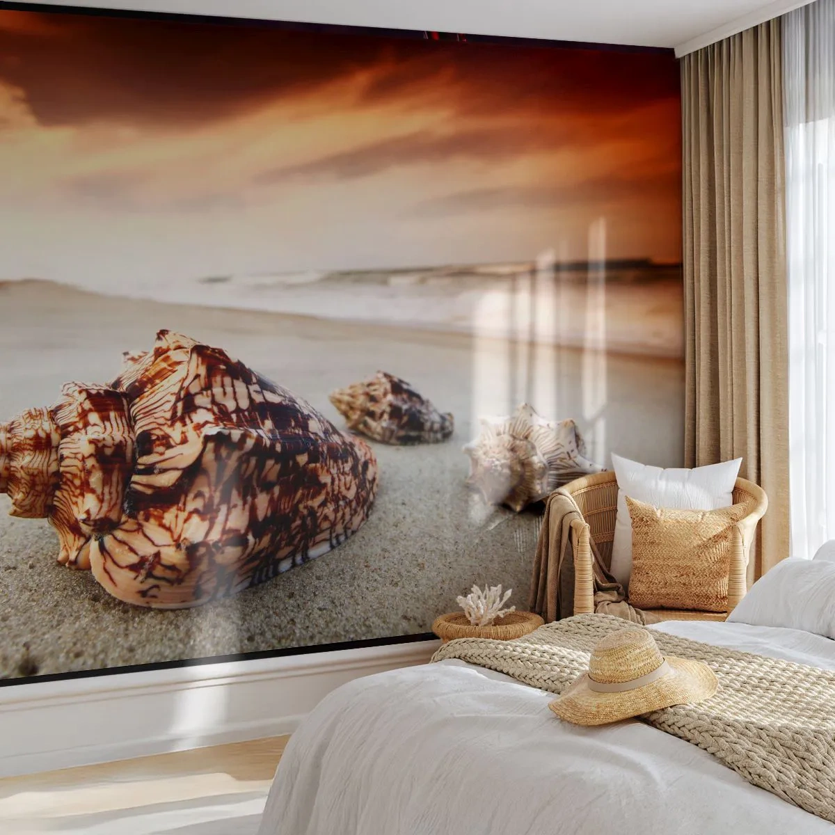 Fototapete Premium Canvas - Ausgestoßene von Wellen - Landschaft, Meer, Muschel - 450x315 cm