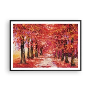Poster in einem schwarzem Rahmen - Eine malerische Gasse in herbstlichen Farben im impressionistischen Stil - 100x70cm - Herbstlicher Eindruck - Moderne Wanddekoration für Wohnzimmer und Schlafzimmer ARTTOR