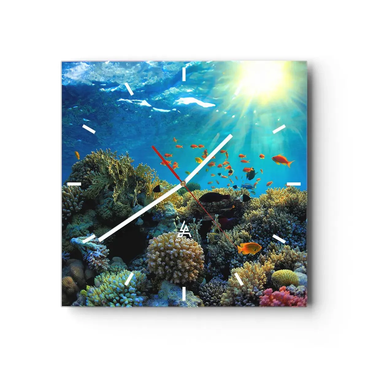 Wanduhr - Glasuhr - Unterwasserschätze - 40x40 cm