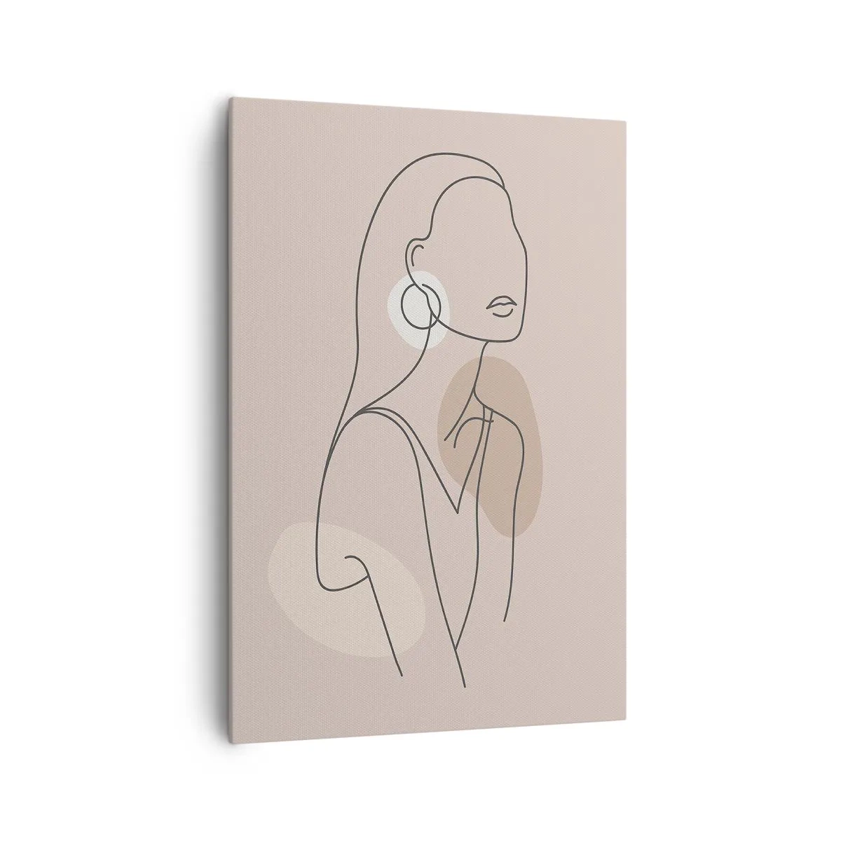 Bild auf Leinwand - Leinwandbild - Minimalistische Illustration einer Frau mit Umrissen auf beigem Hintergrund - 70x100cm - Mädchenhafte Ikone - Moderne Wanddekoration für Wohnzimmer und Schlafzimmer ARTTOR