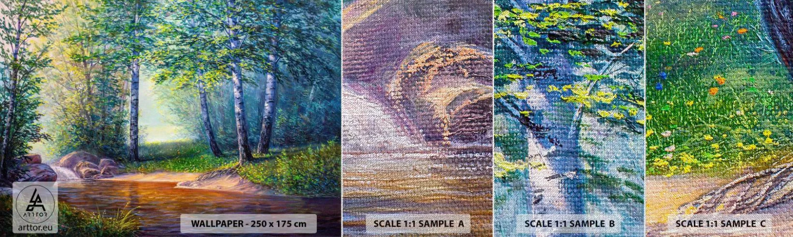 Fototapeten Muster Premium Canvas - Idyllische Landschaft - Landschaft, Wald, Fluss - 100x30 cm