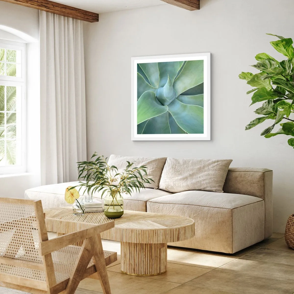 Poster in einem weißen Rahmen - Geburt des Grüns - 40x40 cm