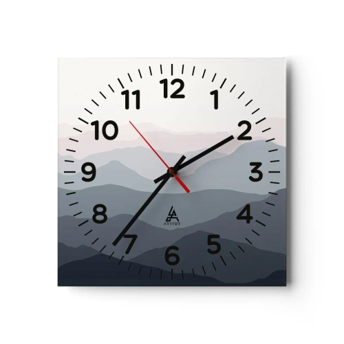 Wanduhr - Glasuhr - Wellen der Berge - 40x40 cm