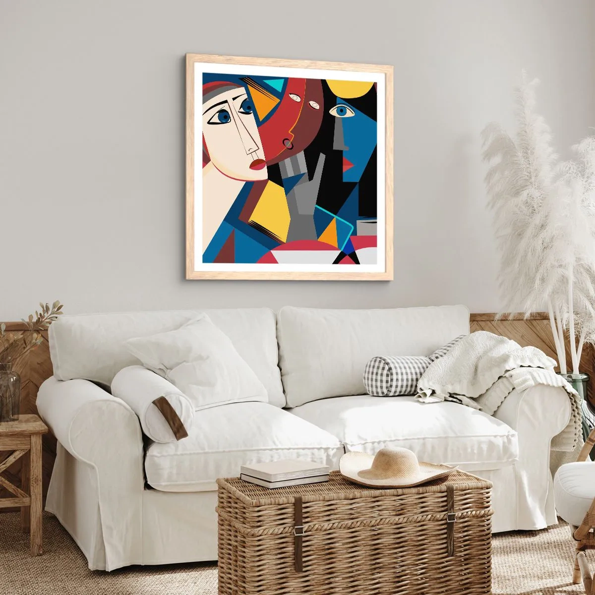Poster in einem Rahmen aus heller Eiche - Gespräch zwischen Kubisten - 60x60 cm