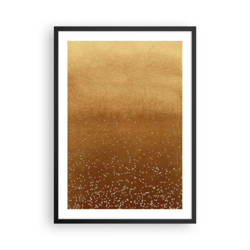 Poster in einem schwarzem Rahmen - Goldener Farbverlauf mit winzigen glitzernden Elementen - 50x70cm - Die Geburt des Lichts - Moderne Wanddekoration für Wohnzimmer und Schlafzimmer ARTTOR