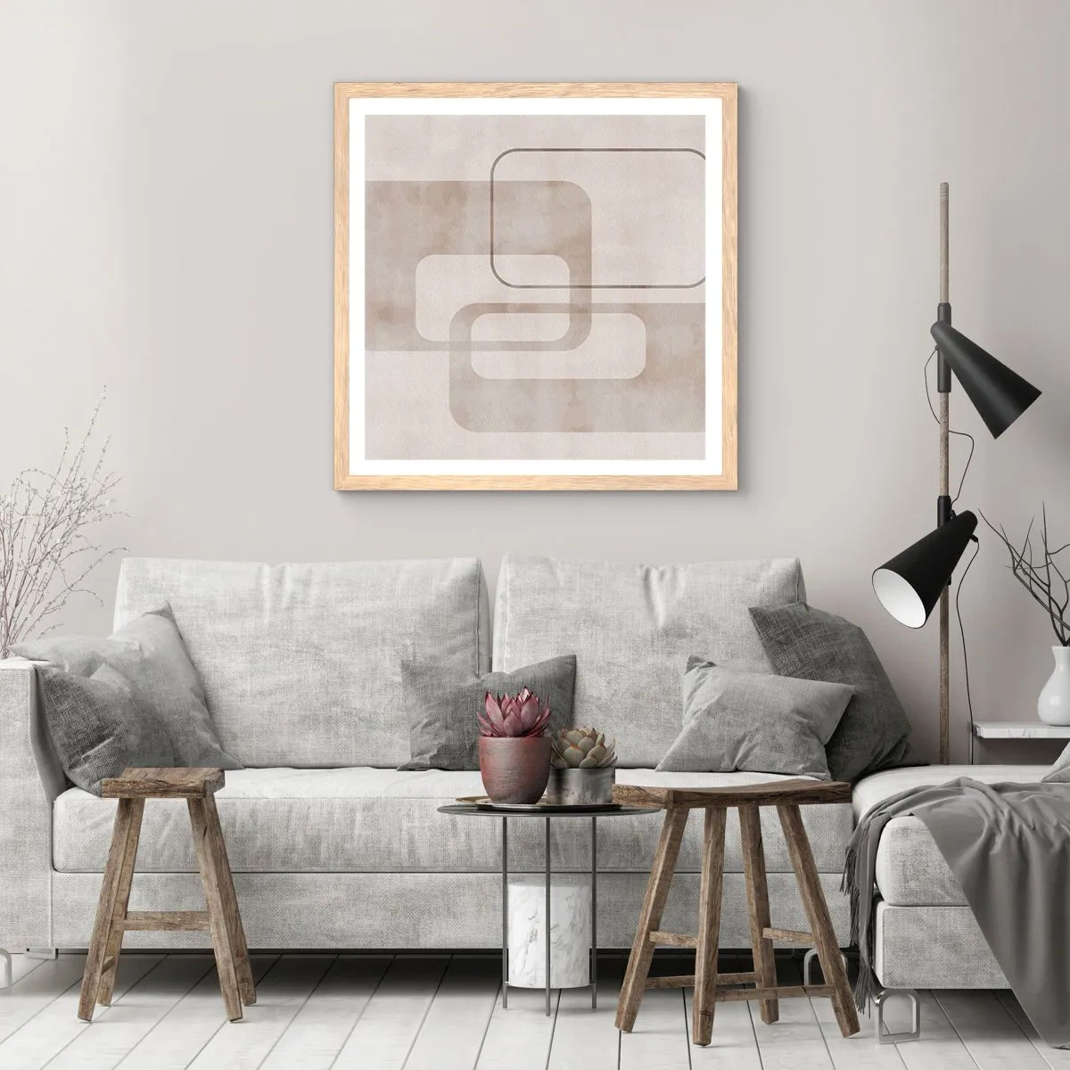 Poster in einem Rahmen aus heller Eiche - Geometrische Fuge - 40x40 cm