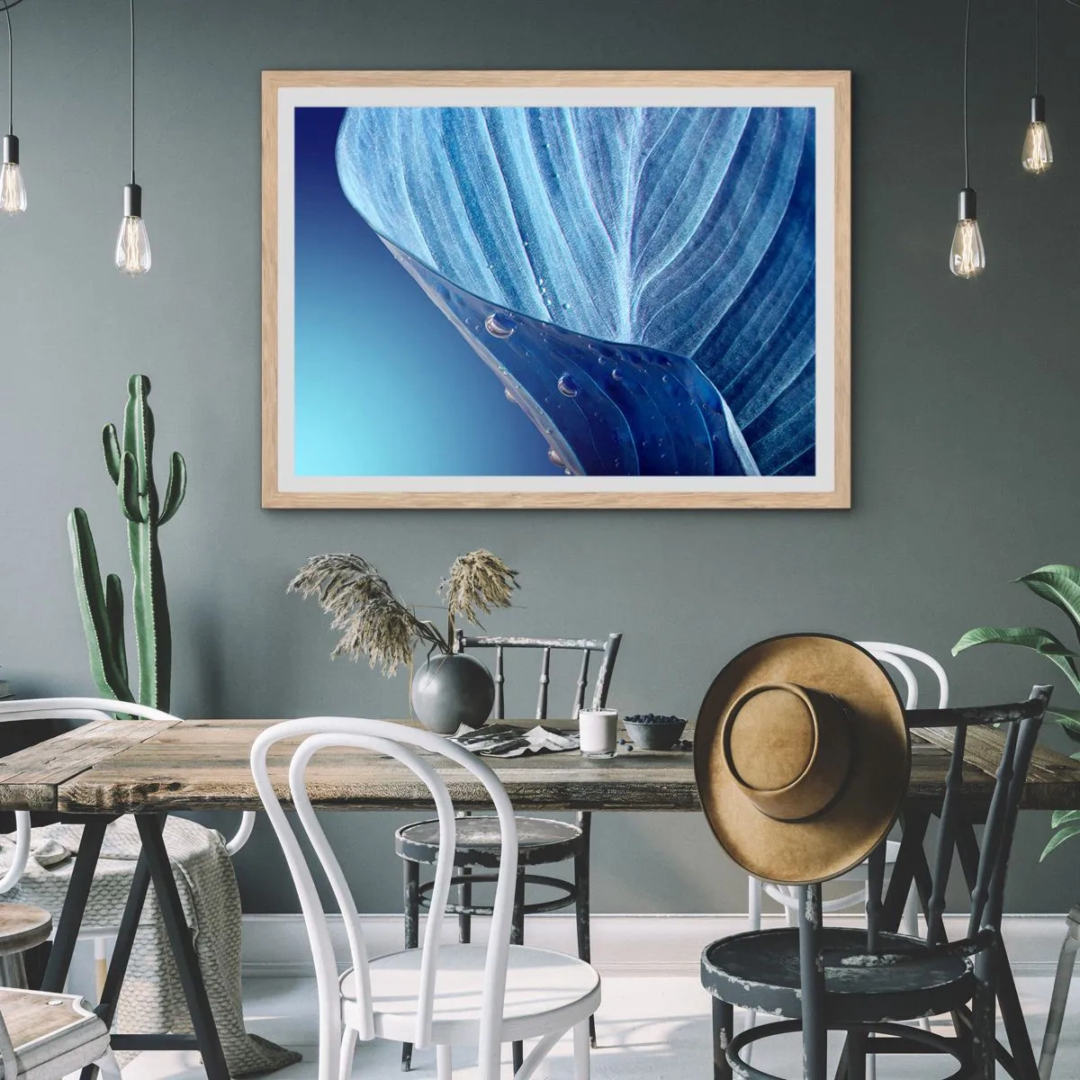 Poster in einem Rahmen aus heller Eiche - Versteckte Tropfen vom Blau - 100x70 cm