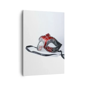 Bild auf Leinwand - Leinwandbild - Rote Karnevalsmaske auf hellem Hintergrund - 50x70cm - Einladung zum Abschlussball - Moderne Wanddekoration für Wohnzimmer und Schlafzimmer ARTTOR