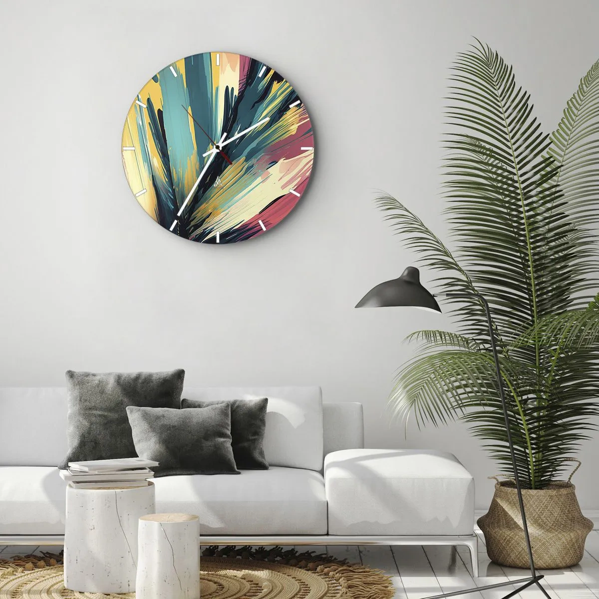 Wanduhr - Glasuhr - Eine Farbexplosion im Stil ausdrucksstarker Pinselstriche. - 30x30cm - Komposition – eine Explosion der Freude - Moderne Wanddekoration für Wohnzimmer, Küche und Schlafzimmer ARTTOR