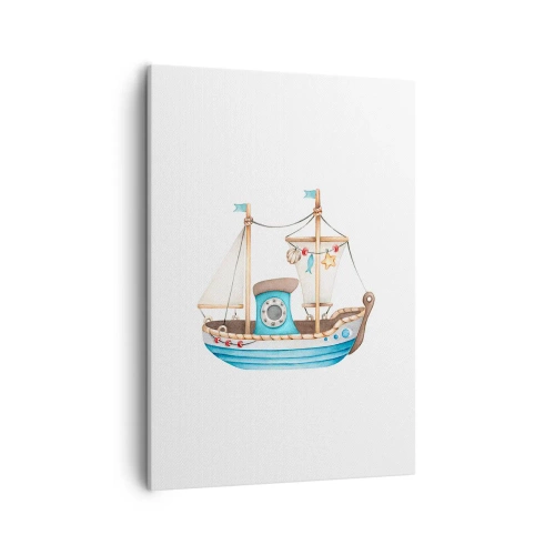 Bild auf Leinwand - Leinwandbild - Abbildung eines Schiffes in Pastellfarben auf weißem Hintergrund - 50x70cm - Ahoi, Abenteuer! - Moderne Wanddekoration für Wohnzimmer und Schlafzimmer ARTTOR