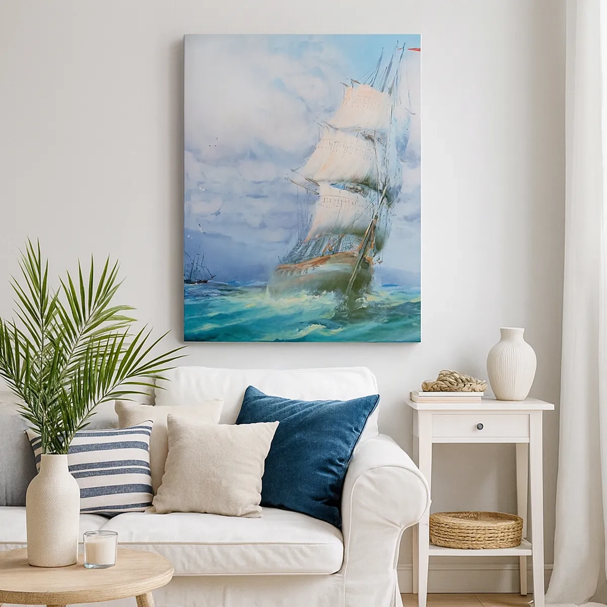 Bild auf Leinwand - Leinwandbild - Ein Schiff auf stürmischer See - 50x70cm - Guter Wind - Moderne Wanddekoration für Wohnzimmer und Schlafzimmer ARTTOR