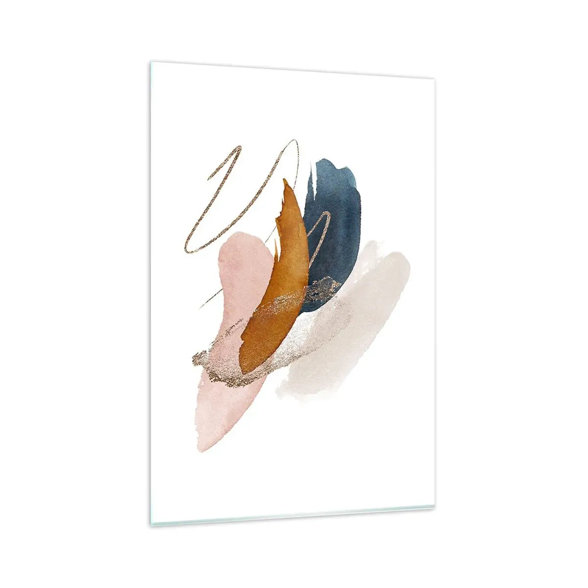 Glasbild - Bild auf glas - Abstrakte Striche in Pastellfarben mit goldenen Akzenten - 80x120cm - Geflügelte Komposition - Moderne Wanddekoration für Wohnzimmer und Schlafzimmer ARTTOR